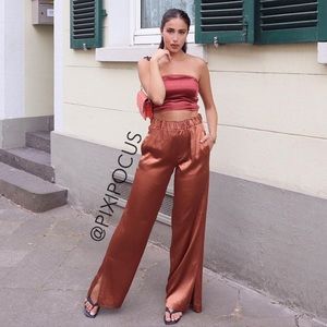 ZARA Satin Vented Pajama Style Pants